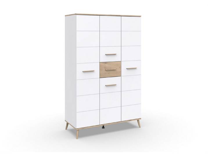 Wimex Kleiderschrank 4 Böden, 3 Stangen, Weiß, Absetzung Viking-oak - 125x202x58cm (BxHxT)