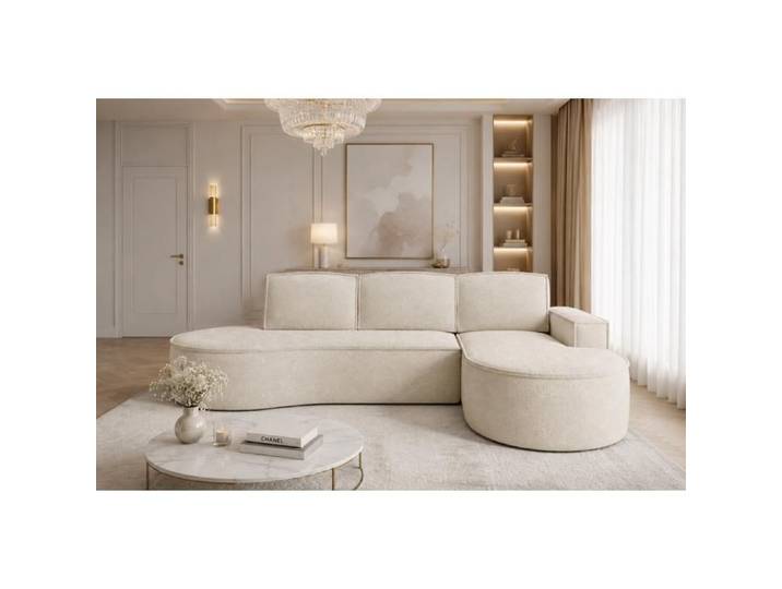 Canapé d'angle Molly 4 places avec fonction couchage – velours style glamour beige/crème