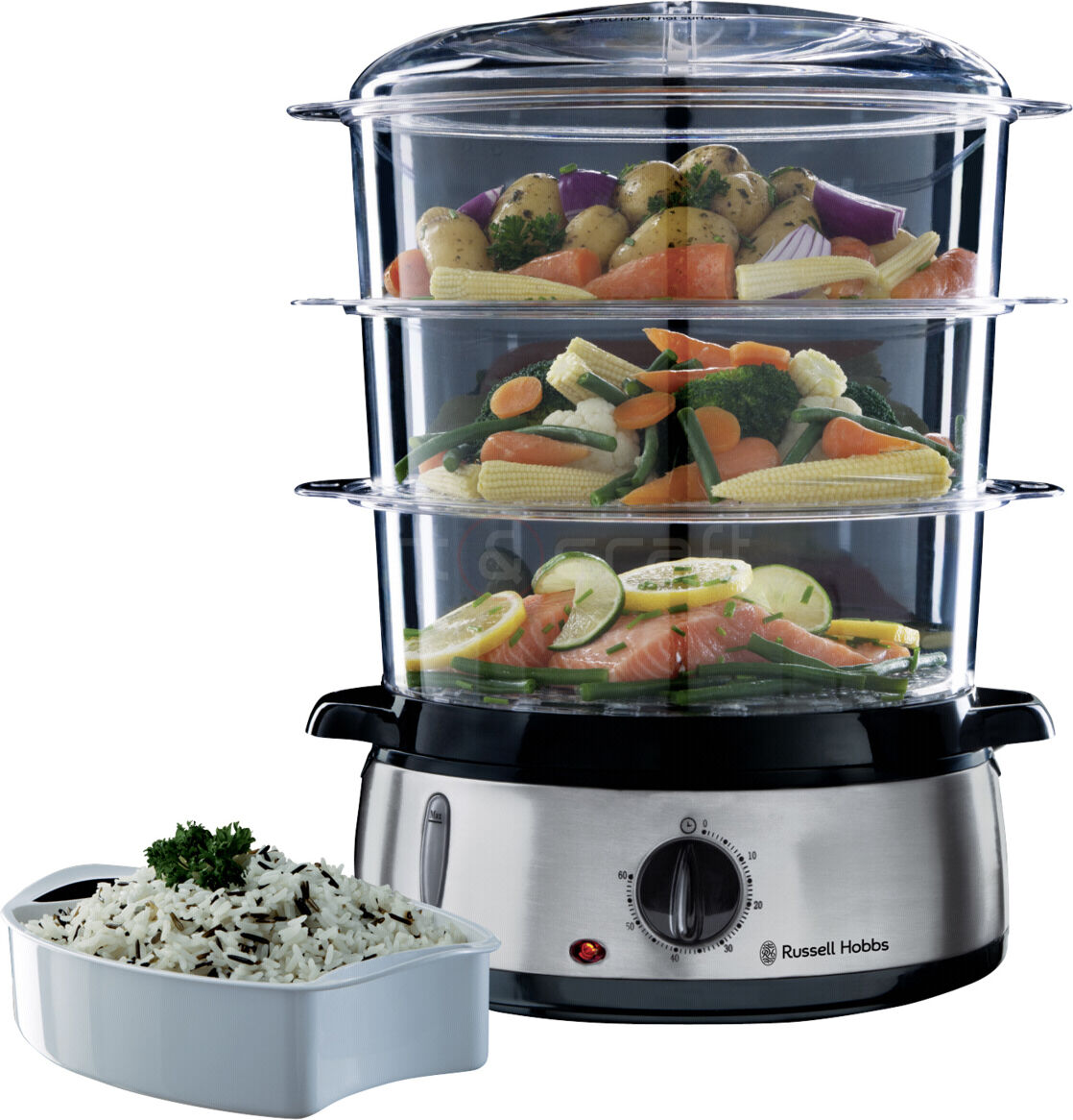 russell hobbs 19270-56 Vaporiera Elettrica Cottura A Vapore 3 Cestini Potenza 800 Watt Colore Nero / Acciaio Inossidabile Spegnimento Automatico - 19270-56 Cook@home