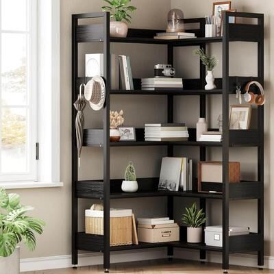 Garvee Corner Bookshelf 5-Tier Bookshelves with 4 Hooks