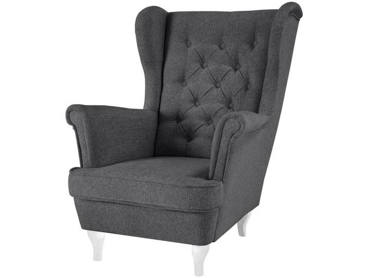 Beautysofa Chesterfield-Sessel Falco dunkelgrau mit Weiß Holzbeinen, Dunkelgrau, 82x102x92 cm, Wohnzimmer, Sessel, Chesterfield-Sessel