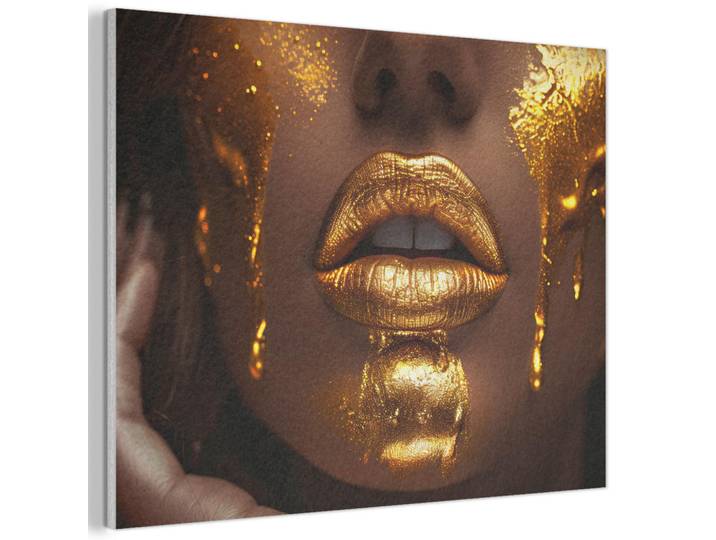 MuchoWow Akustikbild - Frau - Gold - Luxus - Porträt - 100x70, Goldfarben, Kunststoff, Rechteckig, 100x70x0.9 cm, Wandverkleidung, Akustikpaneele