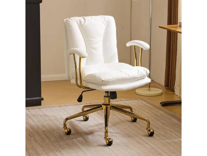 VINGLI Fauteuil de Bureau Chaise Bureau avec Accoudoir Siège Bureau Ergonomique Chaise Pivotante avec Pied Doré Cuir Blanc