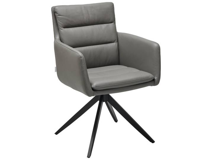 Livetastic Armlehnstuhl Echtleder, Dunkelgrau, Metall, Echtleder, Büffelleder, Füllung: Polyetherschaumkern, A-Form, 60x88x62.5 cm, erweiterbar, Esszimmer, Stühle, Esszimmerstühle, Armlehnenstühle