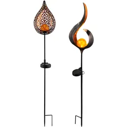 Gartendeko Solarleuchte Stecklampe LED Außenleuchte Erdspießleuchte Gartenlampe, Flammen Design, LED, H 90 cm, 2er Set