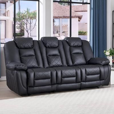 EBELLO 3-Seater Manual Recliner Sofa Faux Leather Home Theater Seating with Diamond Stitching Overstuffed Headrest for Living Room