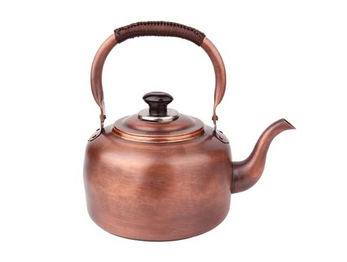 AAOCLO Wasserkocher Herd Pfeifender Teekessel Kupfer Pfeifender Teekessel Vintage Teekessel Pfeifende Teekannen Teekanne Herd mit Griff Kaffeekannen für Gasherd Teekessel (Größe: 3L)