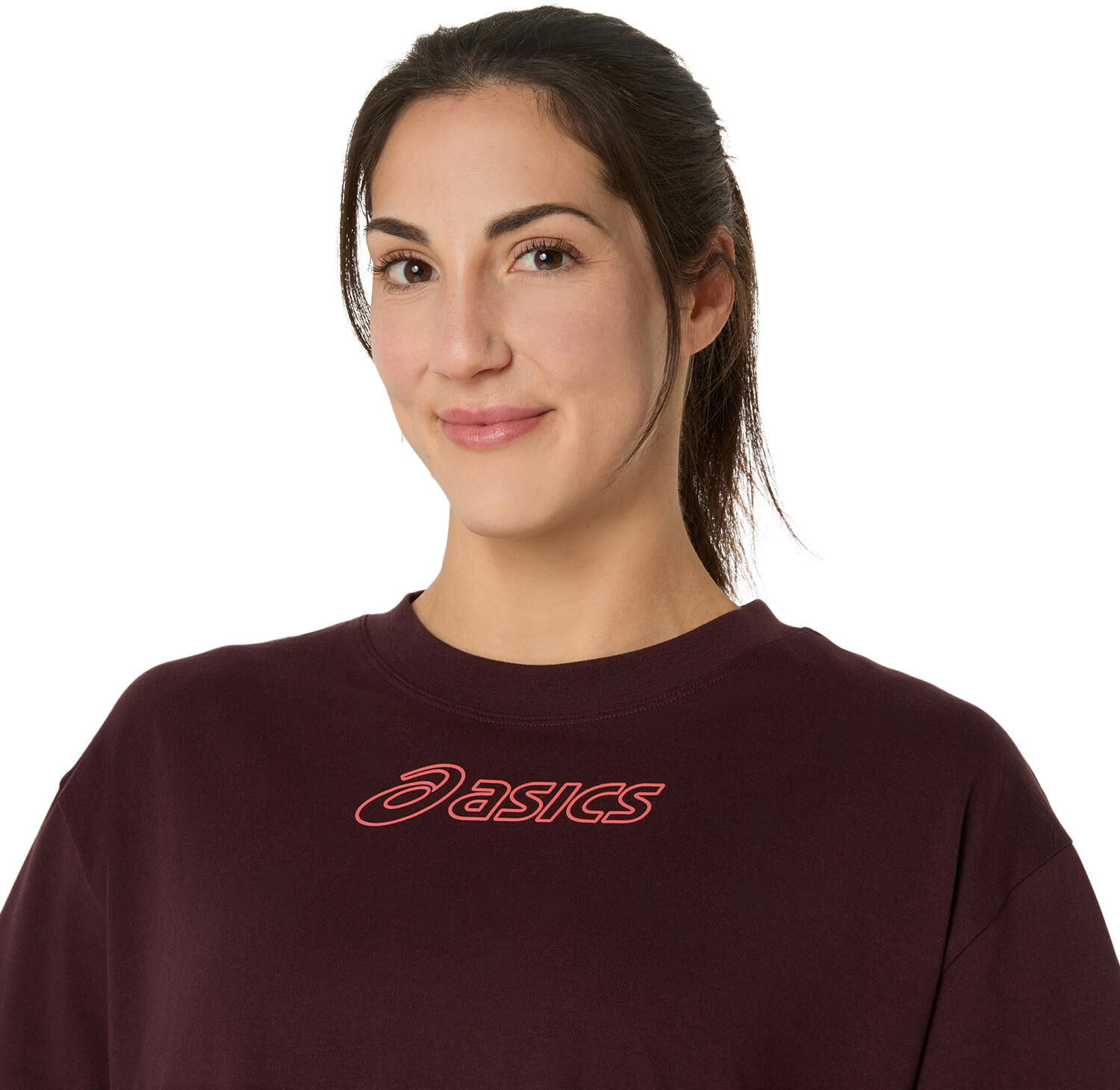 Laufshirt ASICS "ASICS LOGO TEE", Damen, Gr. XS, braun (schwarz currant), Obermaterial: 60% Baumwolle, 40% Polyester, Shirts Laufshirt schwarz currant XS