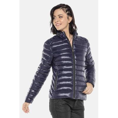 Winterjacke CIPO & BAXX "Steppjacke in tollem Design", Damen, Gr. L, blau (dunkelblau), Stoff, 100% Polyester, unifarben, regular fit normal, Jacken Winterjacke, mit Markenpatch, WM113
