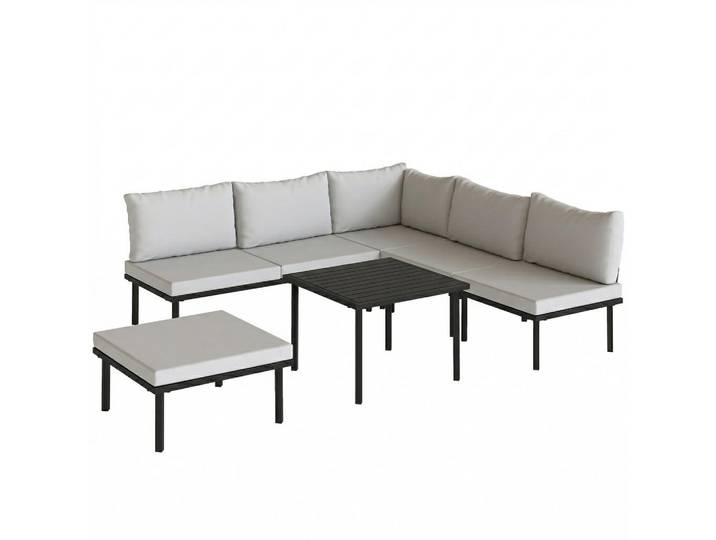 Outsunny Gartenlounge-Set 6er Set Metall Polyester Hellgrau, 6-teilig, Füllung: Polyester,Schaumstoff,Schaumstoff, L-Form,quadratisch, eckig, Gartenmöbel, Gartengarnituren, Gartenmöbel-Sets