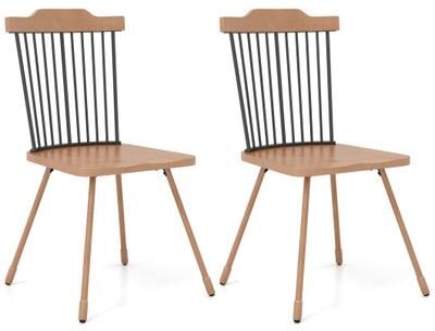 Costway Dining Chair with Spindle Back and Ergonomic Contoured Seat Set of 2-Natural