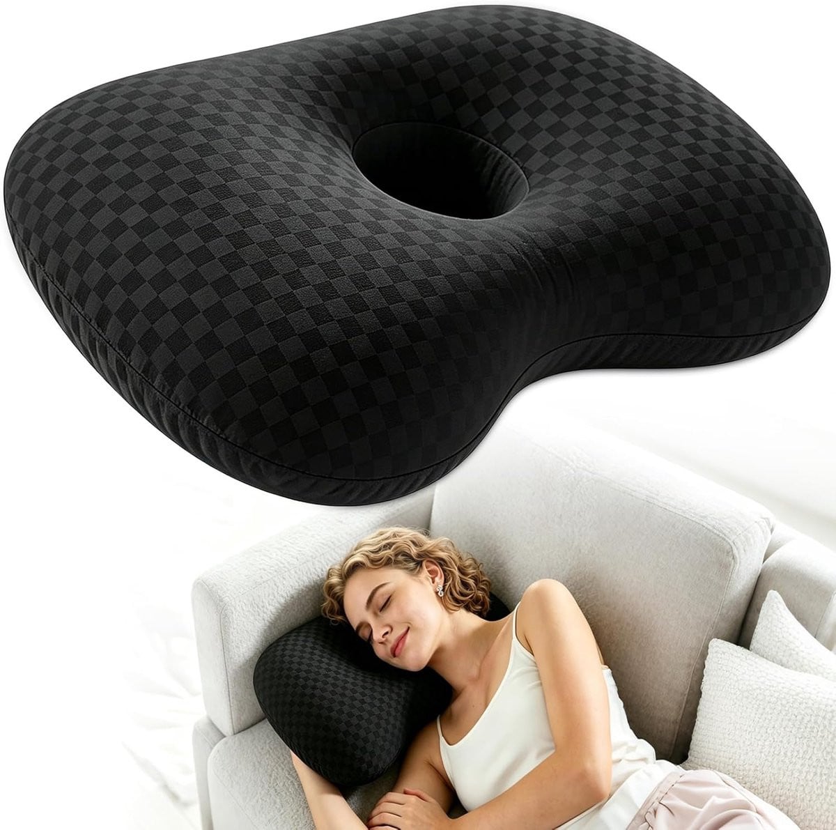 ShopVlot Oor Piercing Kussen Zwart - Ergonomisch Kussen voor Zijslapers - Diameter: 8,9 cm