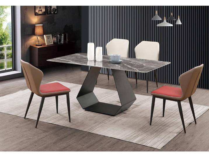 JVmoebel Essgruppe Elegantes Esszimmer Set aus Marmor und Edelstahl in Grauton, (5-tlg), Made in Europa