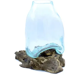 Large Molten Glass Vase - Terrarium Jar on Wood
