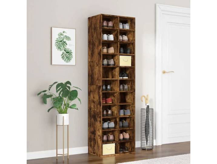 Prix bas - Meuble à chaussures-Meuble de rangement - Chêne fumé 54x34x183 cm-Bois d'ingénierie （116645507205)