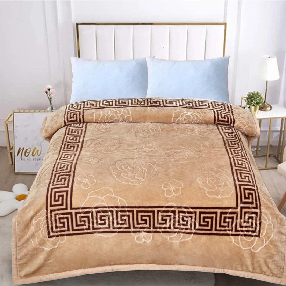 Household Furnishing Weighted Throw Blanket Beige Floral 200cm W X 240cm L