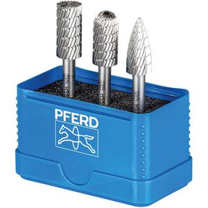 PFERD-TOOLS Fräser 86 Z3, HSS Frässtifte, 6mm, 3-teiliges Set, mit Kunststoffbox, für Metall