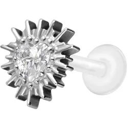 PTFE Labret mit Innengewinde + Titan-Aufsatz KRISTALLHERZ + SONNENSTRAHLEN