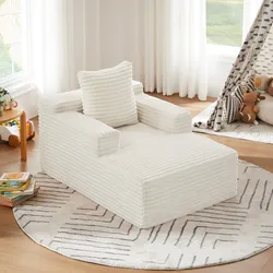 MODFU Schlafsofa aus Cord Beige, Chaiselongue und Relaxsessel ohne Montage