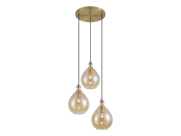 Smart hanglamp goud met amber glas 3-lichts incl. Wifi A60 -