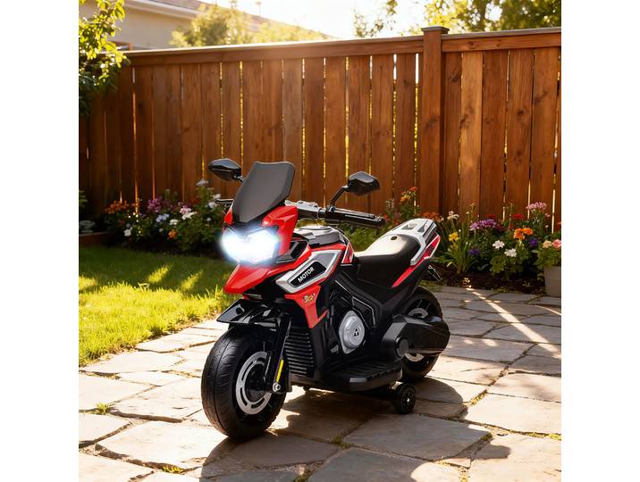 AIYAPLAY Moto Électrique Enfant Rouge avec Roues et Repose-Pieds