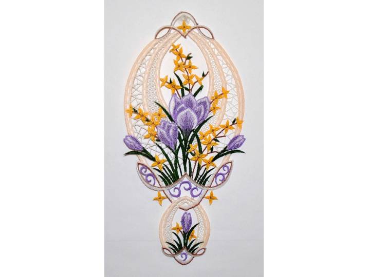 Fensterbild STICKEREIEN PLAUEN Krokusblüte Fensterbild Gr. 1, beige, B:18cm H:36cm, Polyester, Fensterbilder, Fensterbild, Fensterbild Krokusblüte