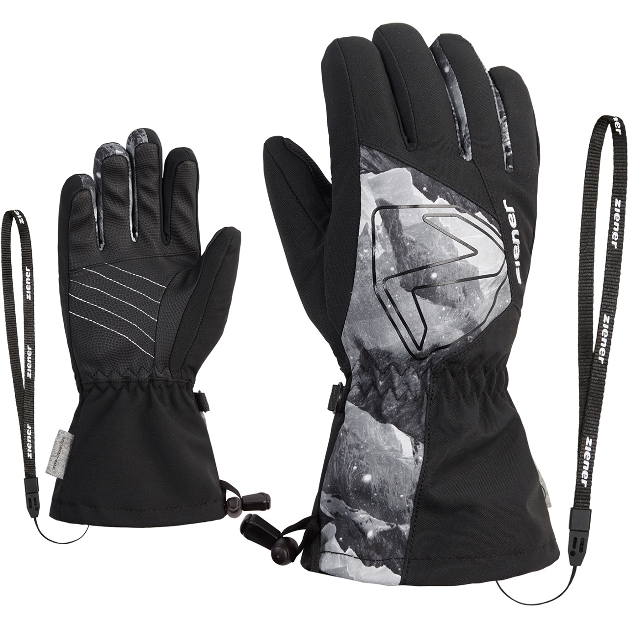 Ziener Kinder Skihandschuh LAVAL black/grey mountain print - 5,5