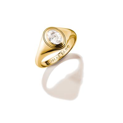 Fingerring THOMAS SABO "Bold Elegance Ring mit ovalem Zirkoniastein" Gr. 54, gelbgoldfarben, kristallweiß, Fingerringe, Damen, 54, Silber 925 (recycelt), 8mm, Fingerring, mit Zirkonia (synth.)
