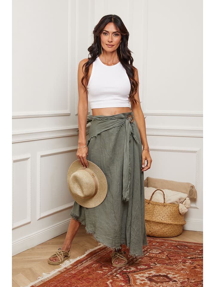 Fleur de Lin Leinen-Rock "Luberon" in Khaki - XL