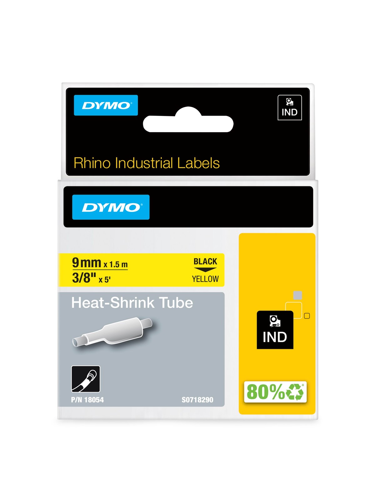 DYMO Rhino Industrie Schrumpfschlauch-Kabeletiketten | 9 mm, 1,5 m | Schwarz auf gelb