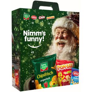 funny-frisch Adventskalender XXL, gefüllt mit 24 Chips und Snacks, 45 x 39 cm, 810g
