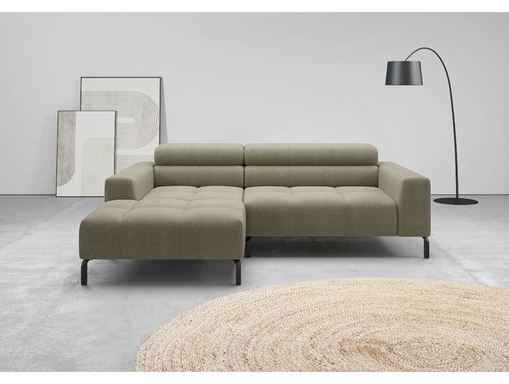 Ecksofa, Polyester, Oliv 223×179 cm, Kopfteilverstellung, Modern, Home-affaire