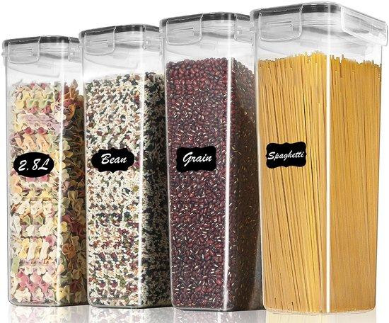 Unyqoos 4-delige set luchtdichte voorraadpotten, 2,8 liter, stapelbare ABS-opslagcontainers met siliconenafdichting, Hoogte: 30 cm