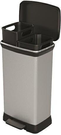 Curver Deco Bin Duo Afvalbak, 23 liter + 23 liter, zilverkleurig