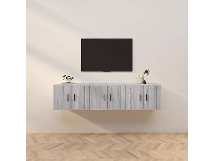 HEFZGDB TV Wandschränke 3 Stück Grau Sonoma 57x34,5x40 cm - Wandmontage Medienregal mit Stauraum und robuster Oberplatte