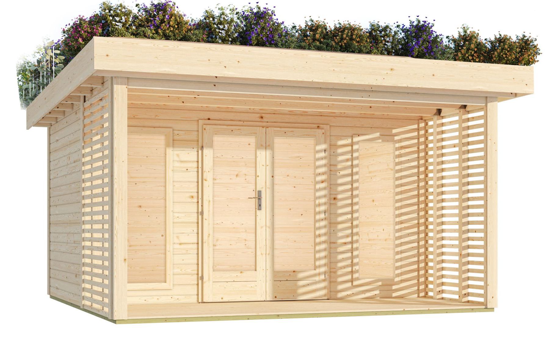 Karibu Gartenhaus Oslo Pultdach Massivholz mit Gründach 3,93 x 3,93 m