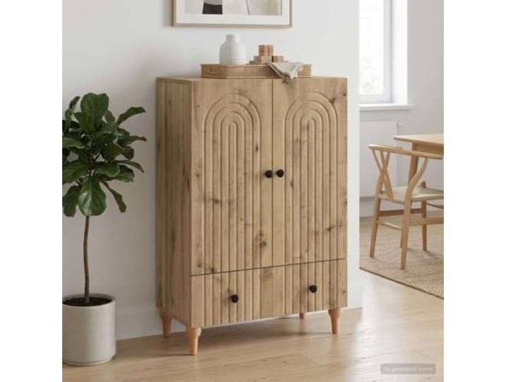 KTHLBRH Sideboard Eiche Handwerk 66 x 34,5 x 95 cm Technisches Holz, 2 Türen, 1 Schublade, 1 Einlegeboden, 60 kg maximale Belastung