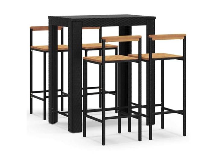 PUGYNBK Bartisch für den Garten, 5-teilig, PE-Rattan, Akazienholz, Schwarz Pulverbeschichtetes Stahlgestell, integrierte Fußstütze, witterungsbeständig, einfache Reinigung, einfache Montage