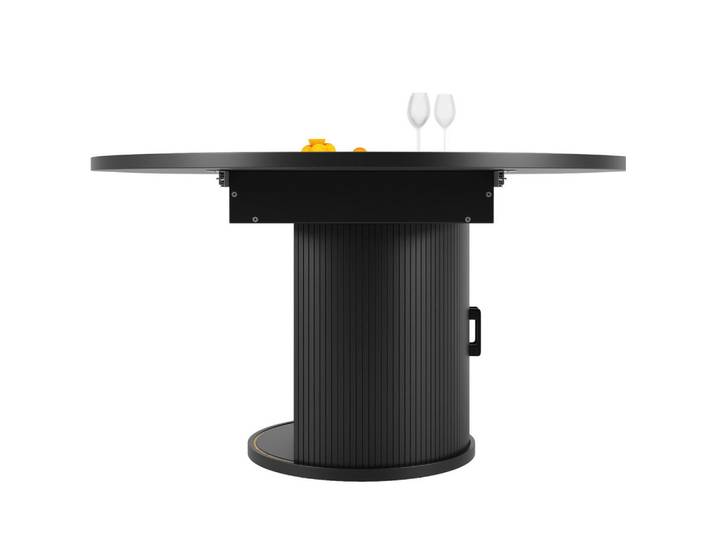 Redom Esstisch 118-158/118/76,8 cm ausziehbar mit Stauraum und Schiebetüren aus Mdf, Schwarz, 118x76.8x118 cm, Esszimmer, Esstische