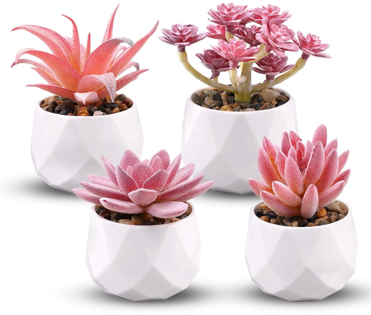 Dailygoods Set van 4 mini-kunstplanten met bloempot, decoratieve vetplanten van kunststof