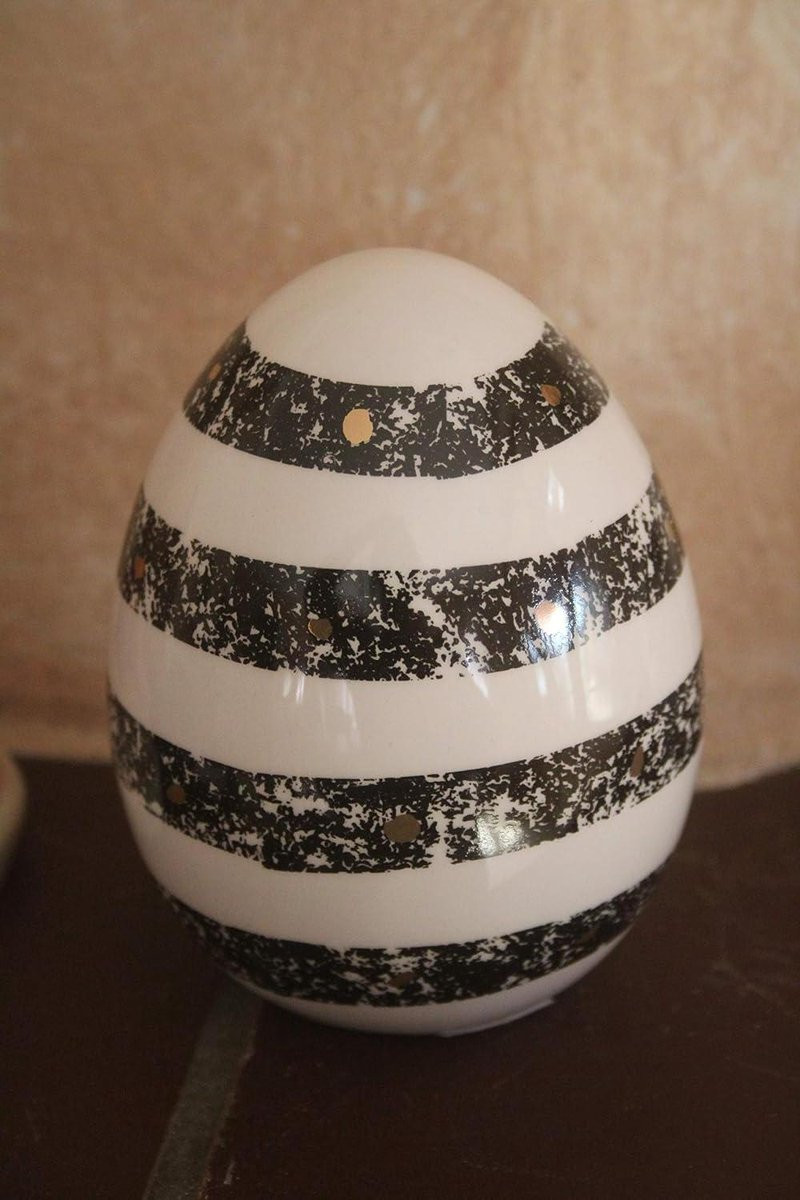 Handgemaakt Keramisch Paasei Decoratie Zwart Wit Hoogte: 11.5 cm