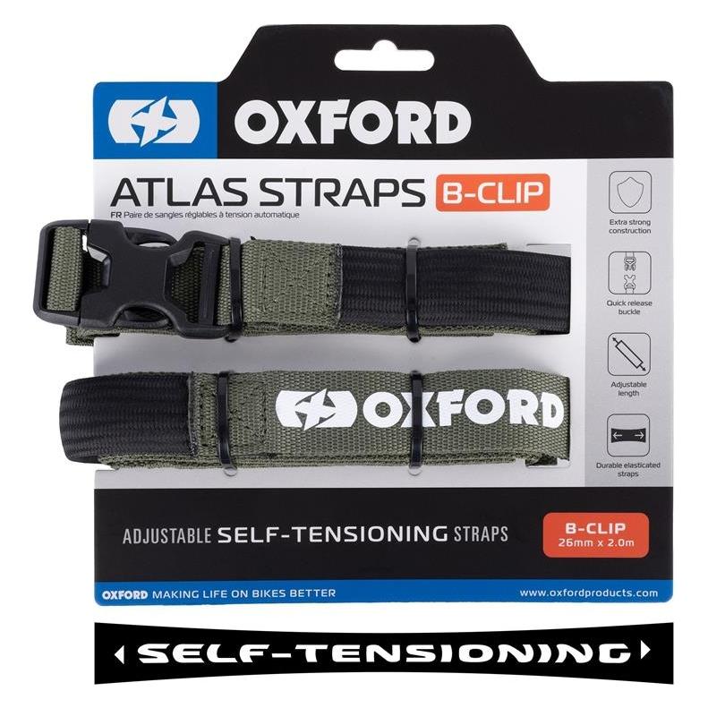 Oxford Atlas B-Clip (Paar), 26 mm x 2,0 m, Flechten, Verstellbarer Motorradgepäckgurt (OX323)