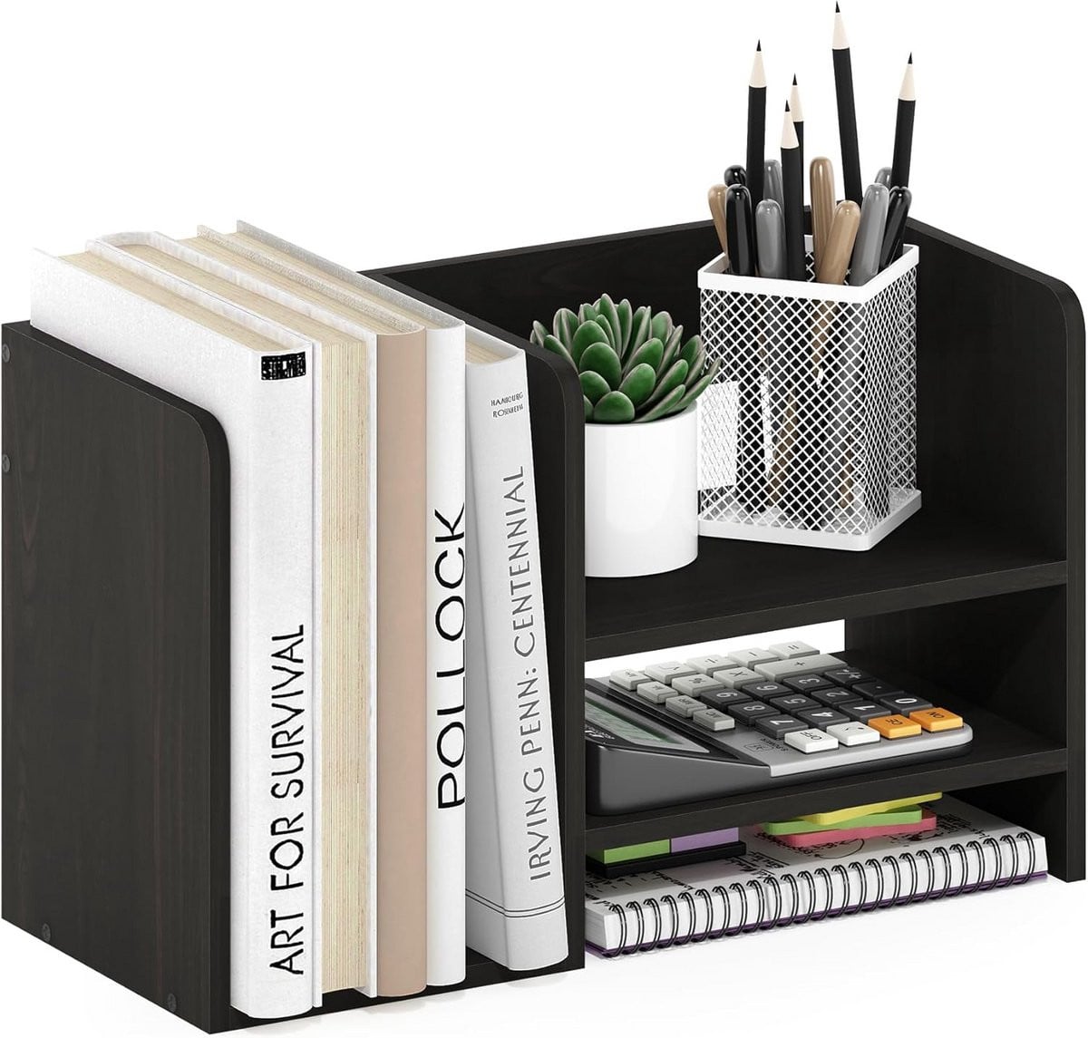 Desktop Opbergrek met 2 Planken voor Bureau - Espressokleurig