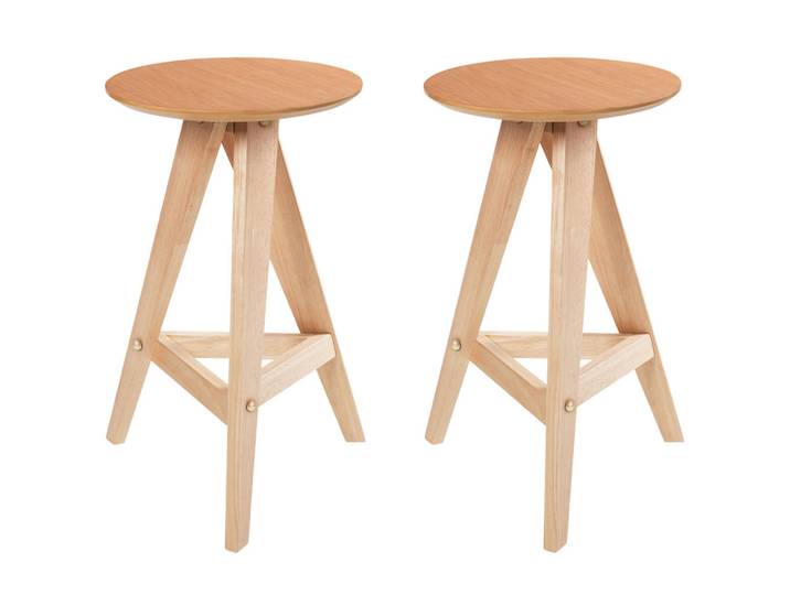 Beliani Barhocker 2er-Set Holz Hellbraun Aroma, 43x62x43 cm, Wohnzimmer, Sessel, Hocker & Hockerbänke, Sitzhocker
