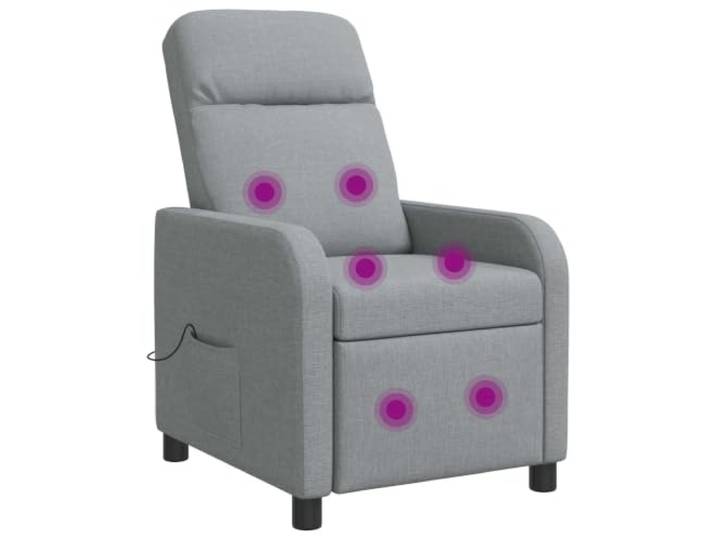 Massage Relaxsessel Hellgrau Stoff Verstellbar 115°-160° Metall-und Holzrahmen,100% Polyester,schmutzabweisend,flache Armlehnen,minimalistisch