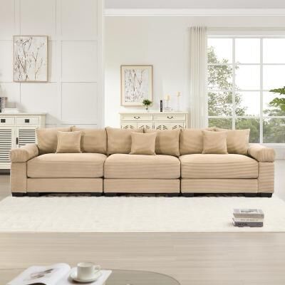 Unbranded "130"" Oversized Corduroy Three-Seater Sofa, Extra Thick Armrests, Ergonomic Design, Easy to assemble"
