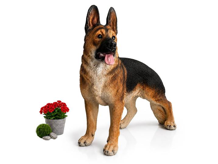 Relaxdays Gartenfigur Naturfarben Hund Schäferhund 114 cm, Mehrfarbig, Kunststoff, 40x114x91 cm, Dekoration, Dekofiguren & Skulpturen, Dekotiere