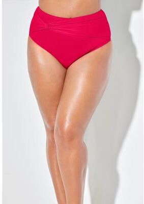 Plus Size Women's Side Knot Drape Overlay High Waist Swim Brief by Swimsuits For All in Fire Coral (Size 14)