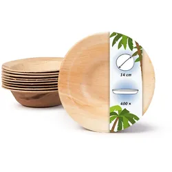 onlyleaf 400 Stück tiefe Einwegteller Ø 14cm Suppenteller Palmblatt-Teller, Schale für Suppe und Eintöpfe, Partys und Catering, biologisch abbaubar