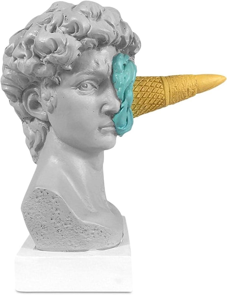 David buste sculptuur - Gips replica - Decoratieve kunst - IJscrème design - Hoogte: 16 cm - Wit